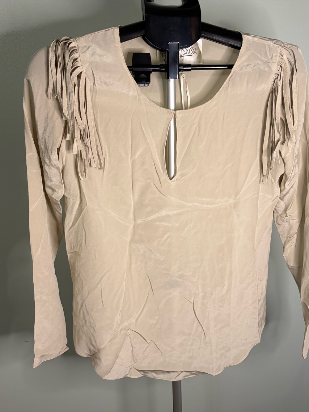Rory Beca Cream Fringe-Shoulder Keyhole Blouse